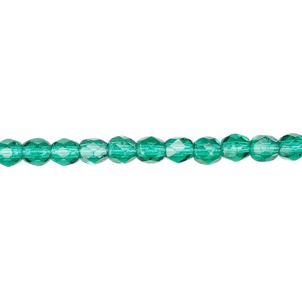 Bead, Czech fire-polished glass, teal, 4mm faceted round. Sold per pkg of 1,200 (1 mass). image number 0