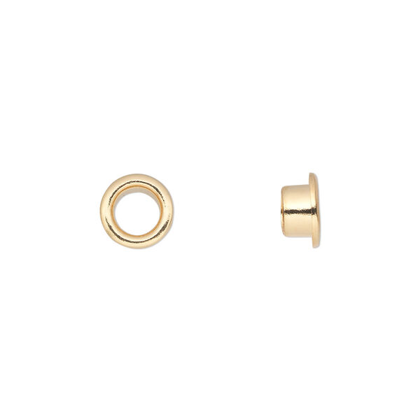 Grommet, glue-in, gold-plated brass, 8mm round, 5mm inside diameter. Sold per pkg of 100. image number 0