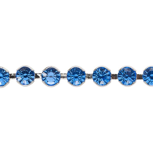 Cupchain, Vintage Crystal™, imitation rhodium-plated brass, Capri blue, 5.8mm round. Sold per 1-meter section. image number 0
