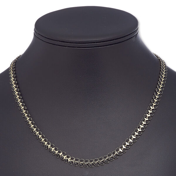 Necklace, epoxy and gold-finished brass, black, 6.5mm wide with wreath design, 18 inches with 2-inch extender chain and lobster claw clasp. Sold individually. image number 0