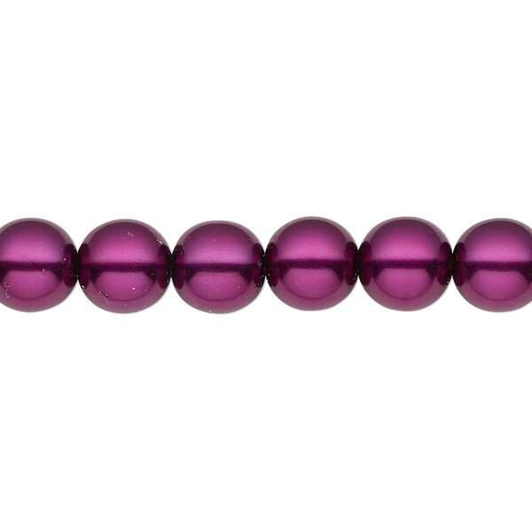 Bead, Czech pearl-coated glass druk, opaque deep magenta, 8mm round. Sold per 15-1/2" to 16" strand. image number 0
