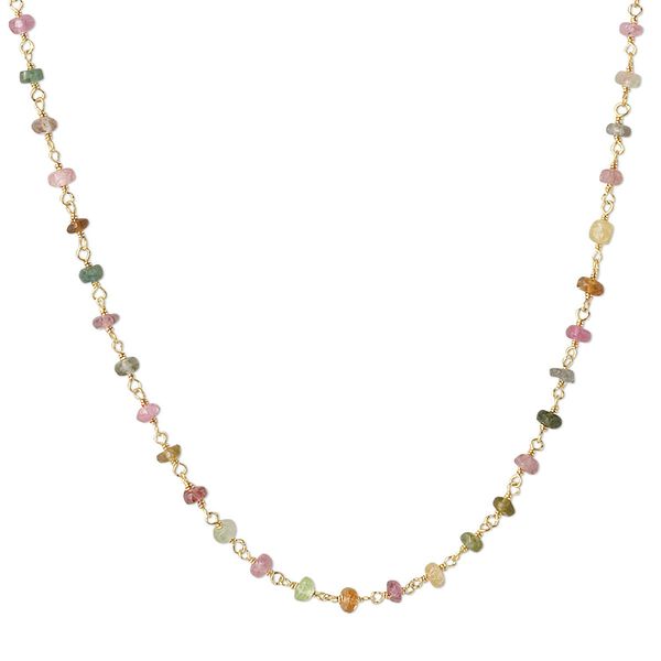 Necklace, multi-tourmaline (natural) and gold-finished sterling silver, 3.5-4mm hand-cut faceted rondelle, 18 inches with S-hook clasp. Sold individually. image number 0