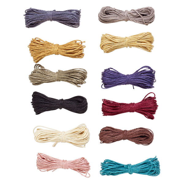 Cord mix, jute, assorted colors, 1.2mm round. Sold per pkg of (12) 30-foot sections. image number 0