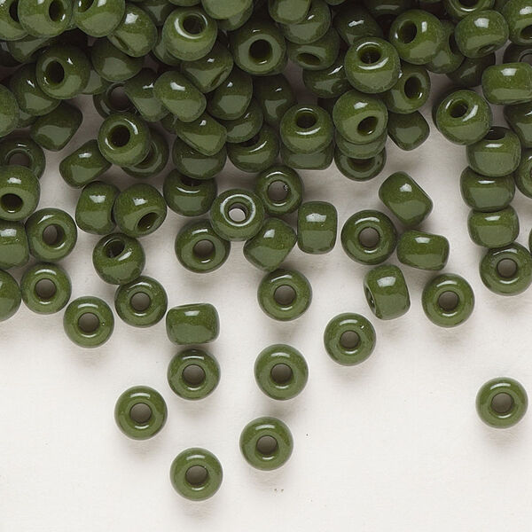 Seed bead, Miyuki, glass, pkg/25g, #6 rocaille, opaque avocado, (RR-501). image number 0