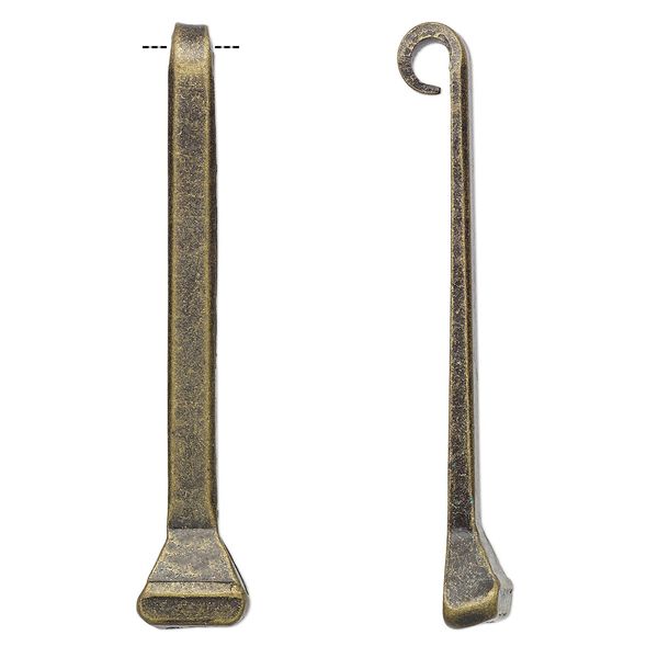 Focal, antique brass-plated carbon steel, 43x8mm horseshoe nail with curl. Sold per pkg of 4. image number 0