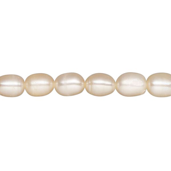 Pearl, cultured freshwater, peach, 6-7mm rice, B- grade, Mohs hardness 2-1/2 to 4. Sold per 14-inch strand. image number 0