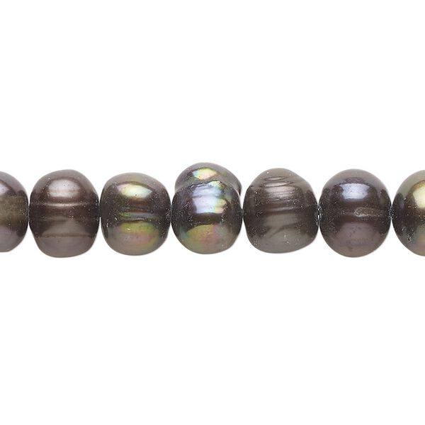 Pearl, cultured freshwater (dyed), dark peacock, 7-8mm semi-round, C grade, Mohs hardness 2-1/2 to 4. Sold per 16-inch strand. image number 0