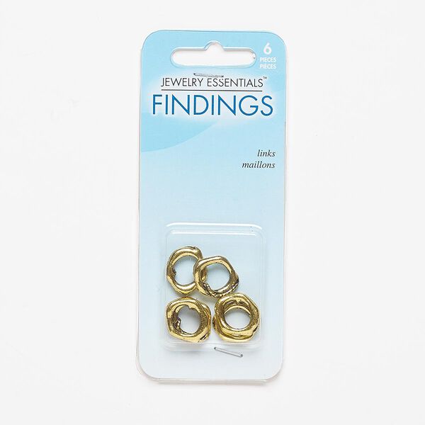 Component, antiqued gold-finished "pewter" (zinc-based alloy), 15x13mm open freeform oval with rope design. Sold per pkg of 6. image number 0