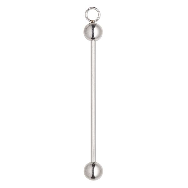 Drop pin, stainless steel, 2 inches with 6mm ball and twist-off head, 37.5mm beadable length, fits beads with 1.7mm hole. Sold per pkg of 4. image number 0