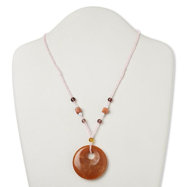 Multi-gemstone / glass / "pewter" (zinc-based alloy) 1pkg1, AB silver-finished / antique gold-finished go-go necklace 17 inch / 2 inch dangle / lobster claw clasp 45mm image number 0