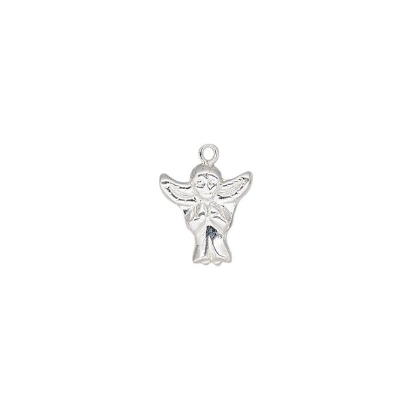 Charm, sterling silver, 11x10mm single-sided angel. Sold individually. image number 0