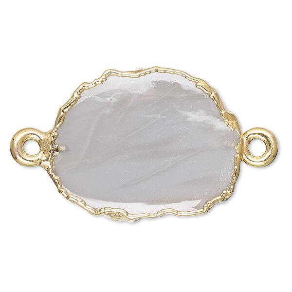 Grey moonstone / sterling silver 1pkg2, electrocoated gold-plated freeform rectangle link natural 13x12mm-15x14mm image number 0