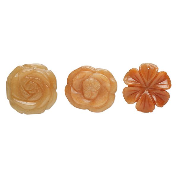 Red aventurine 1pkg3, top-drilled carved flower focal natural mix 41x35mm-41x41mm image number 0