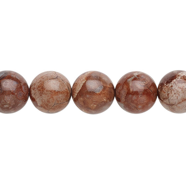 Bead, pomegranate jasper (natural), 10mm round, B grade, Mohs hardness 6-1/2 to 7. Sold per 15-1/2" to 16" strand. image number 0