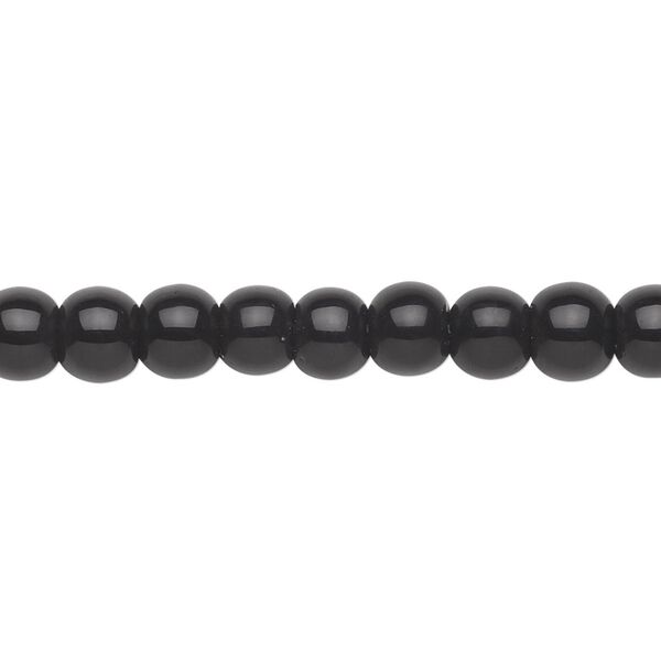 Bead, glass, black, 6mm round. Sold per 36-inch strand. image number 0