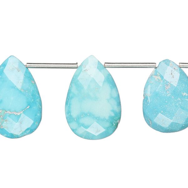 Imperial crown turquoise 1pkg10, hand-cut top-drilled faceted puffed teardrop bead natural 14x10mm-20x13mm image number 0