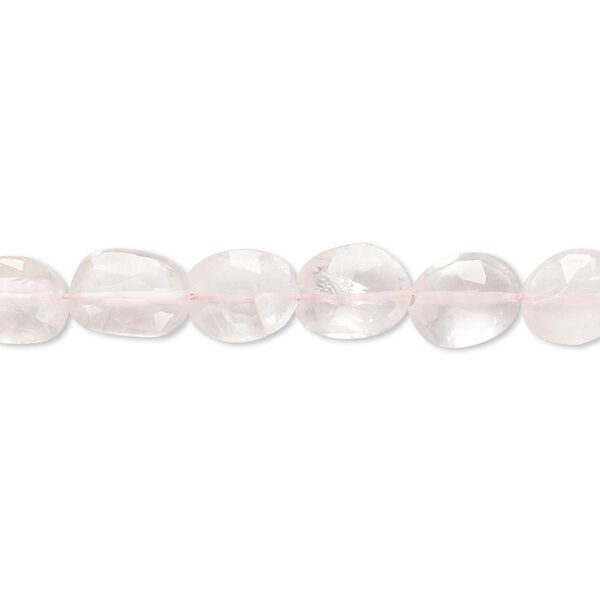 Bead, rose quartz (natural), 7x6mm-11x7mm hand-cut faceted puffed oval, B- grade, Mohs hardness 7. Sold per 14-inch strand. image number 0