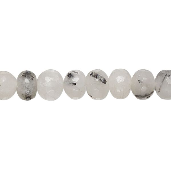 Tourmalinated quartz 1pkg1, hand-cut faceted rondelle bead natural 14 inch 7x4mm-8x7mm image number 0