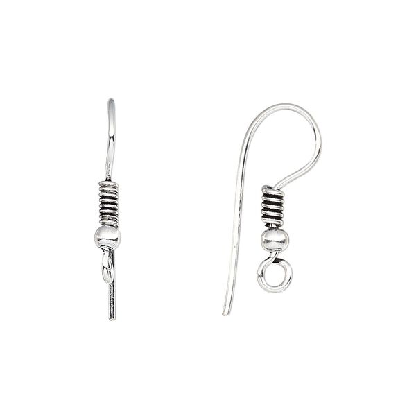 Ear wire fishhook 1pkg50 antique silver-plated, 21mm / 4x2mm coil / 3mm ball / open loop, 20 gauge copper 25 pair image number 0