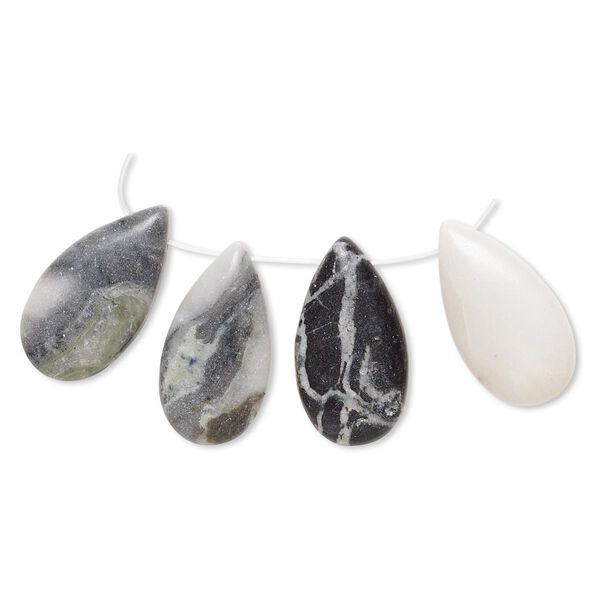 Green earth "jasper" 1pkg4, flat back puffed teardrop drop natural 26x14mm-28x15mm image number 0