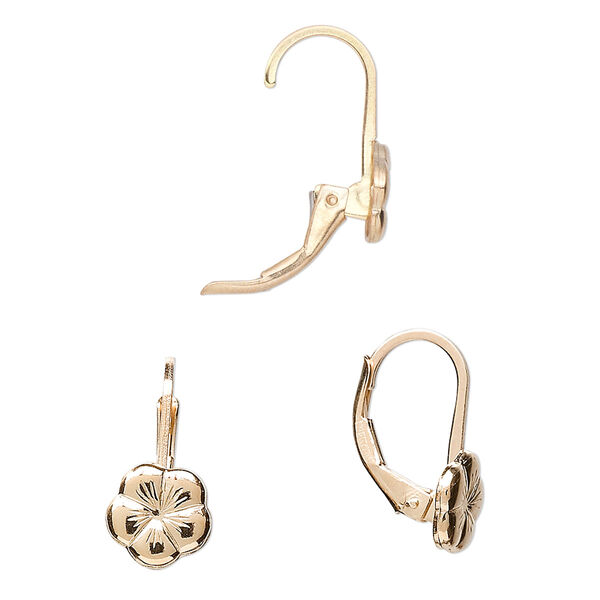Ear wire, 14Kt gold-filled, 16mm leverback with 8mm flower. Sold per pair. image number 0