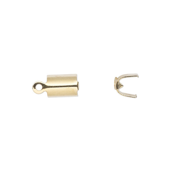 Cord end, fold-over, gold-finished brass, 8x5.5mm with 5mm inside diameter. Sold per pkg of 20. image number 0