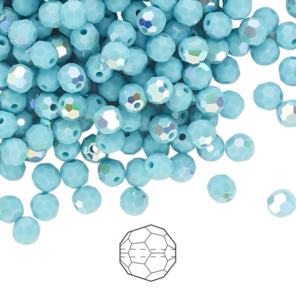 Bead 24pk turquoise AB, Preciosa Czech crystal 4mm round image number 0