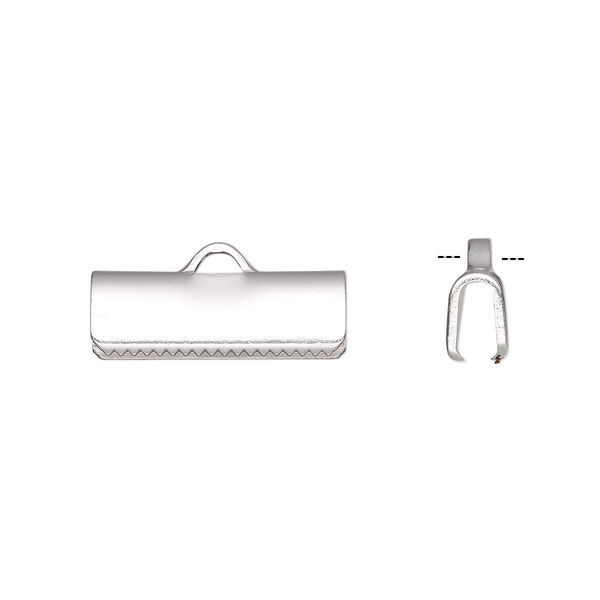 Ribbon crimp end, silver-plated brass, 16x5mm rectangle. Sold per pkg of 10. image number 0