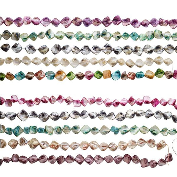 Bead mix, mother-of-pearl shell (natural / bleached / dyed), mixed colors, medium to large diagonally drilled nugget, Mohs hardness 3-1/2. Sold per pkg of (5) 14- to 16-inch strands. image number 0