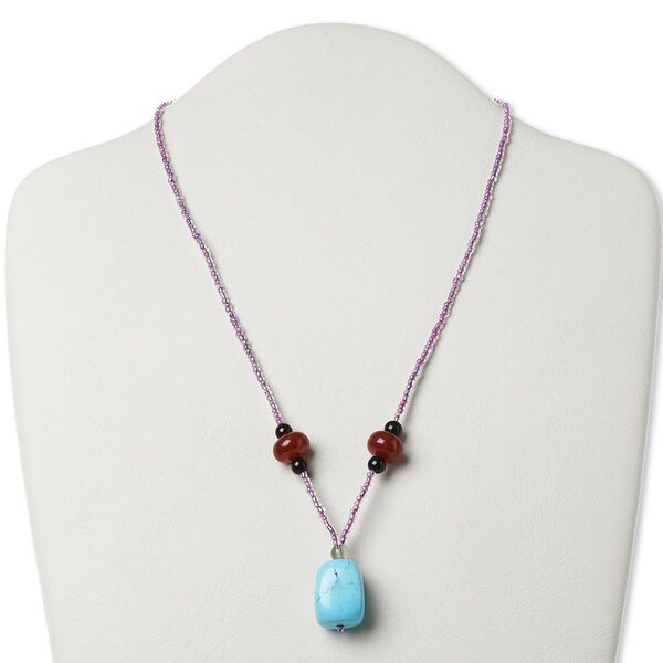 Multi-gemstone / glass / "pewter" (zinc-based alloy) 1pkg1, AB silver-finished / antique gold-finished tumbled nugget necklace 17 inch / lobster claw clasp / large image number 0
