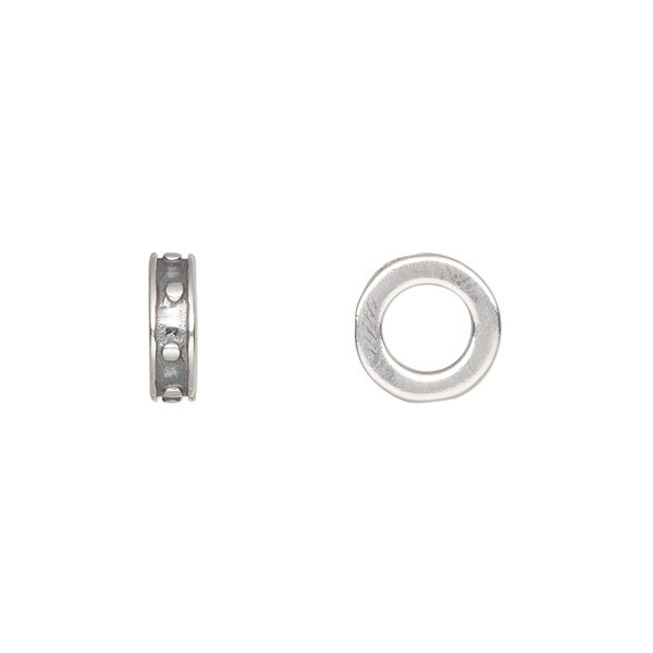 Bead, antiqued sterling silver, 10x3mm rondelle with dots. Sold per pkg of 2. image number 0