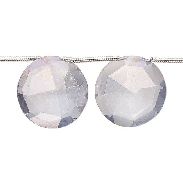 Quartz crystal 1pkg9, hand-cut top-drilled faceted puffed flat round bead 15-17mm image number 0