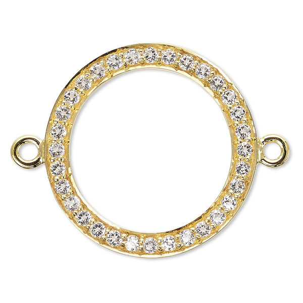 Link, white topaz (natural) and gold-finished sterling silver, 20mm single-sided open round. Sold individually. image number 0