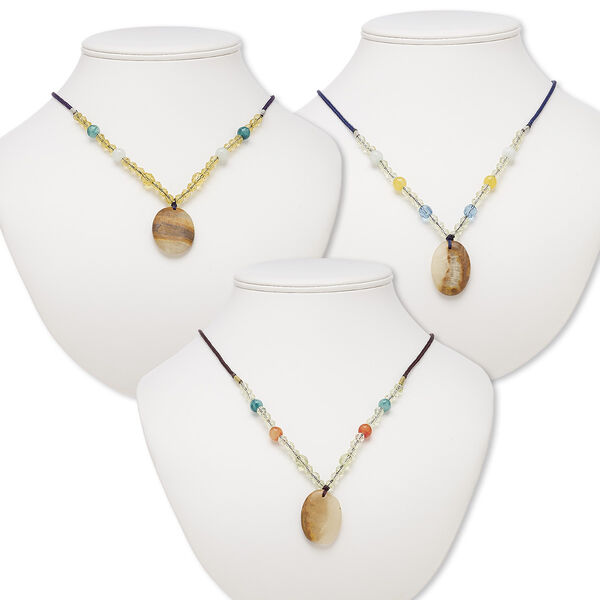 Italian "onyx" / multi-gemstone / acrylic 1pkg3, oval necklace continuous 20-24 inch mix 33x23mm-34x26mm image number 0