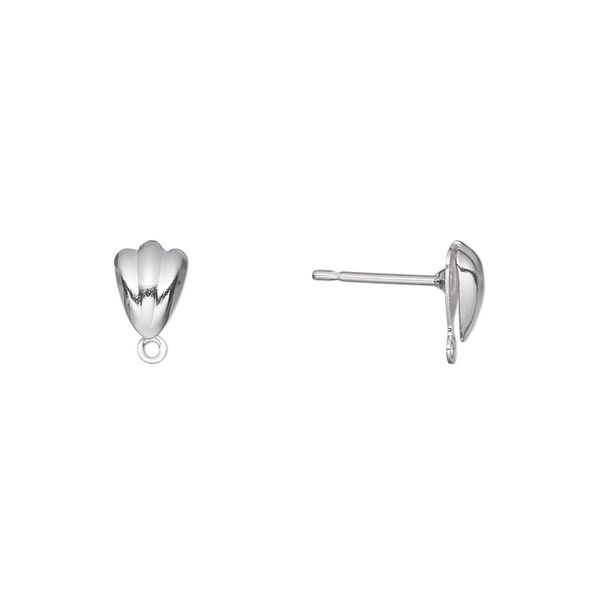 Earstud 1pkg100 silver-plated, 8x5mm hollow fancy shell / closed loop, brass / stainless steel 50 pair image number 0