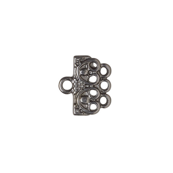 End bar, gunmetal-finished "pewter" (zinc-based alloy), 16x7mm single-sided diamond design with 3 loops. Sold per pkg of 12. image number 0