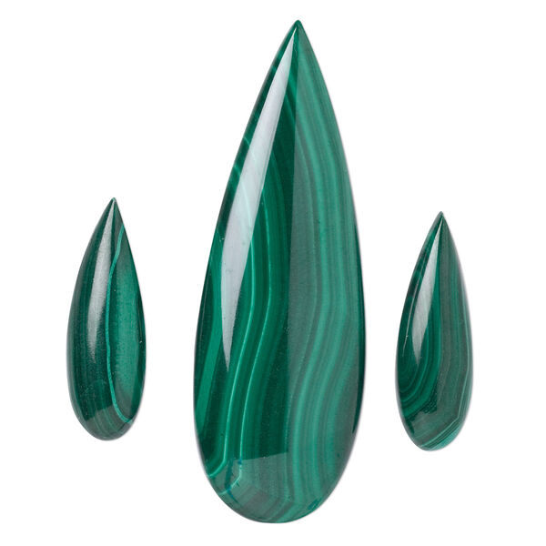 Malachite 1pkg3, calibrated pear cab natural 50x17mm / 25x8mm image number 0