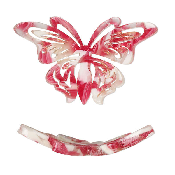 Focal, resin, pink / red / white, 35x22mm curved butterfly with cutouts. Sold per pkg of 4. image number 0