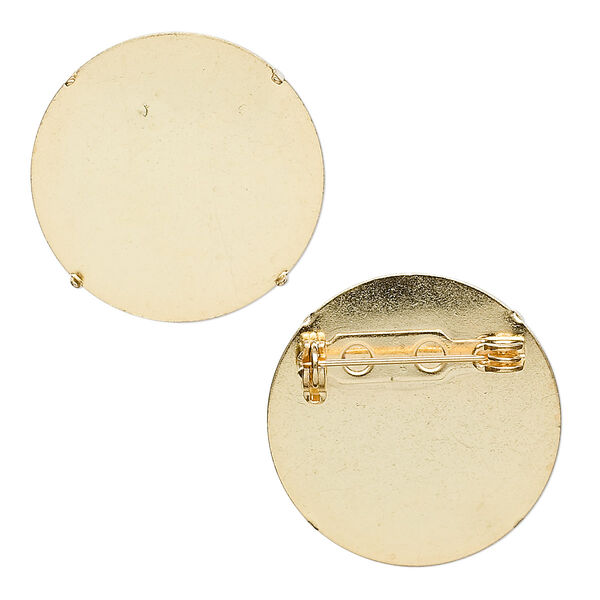 Pin back, gold-plated steel, 26mm 4-prong round. Sold per pkg of 2. image number 0