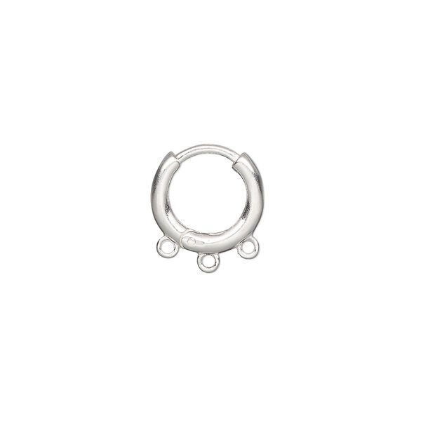 Earring hoop 1pkg2 sterling silver, 12mm hinged / round tube / 3 closed loop, 1 pair image number 0