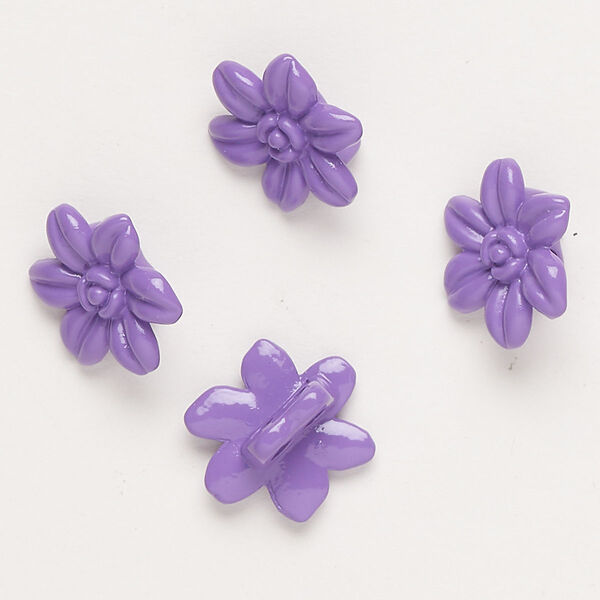 Spacer bar "pewter" (zinc-based alloy) and enamel, purple, 14x12mm 2-strand flower, fits up to 4mm beads. Sold per pkg of 4. image number 0