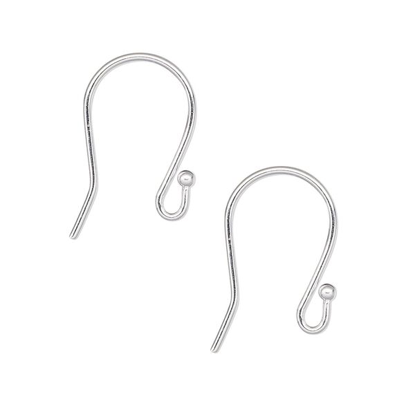 Ear wire fishhook 1pkg10 silver-plated, 17mm / 2mm ball / open loop, 19 gauge brass 5 pair image number 0