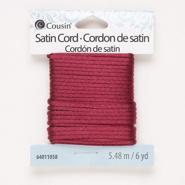 Cord, satin, wine, 2mm round. Sold per 6-yard pkg. image number 0