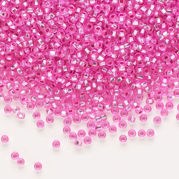 Seed bead, Preciosa Ornela Czech glass, pkg/50g, #11 rocaille, transparent silver-lined dark pink, (18277). image number 0