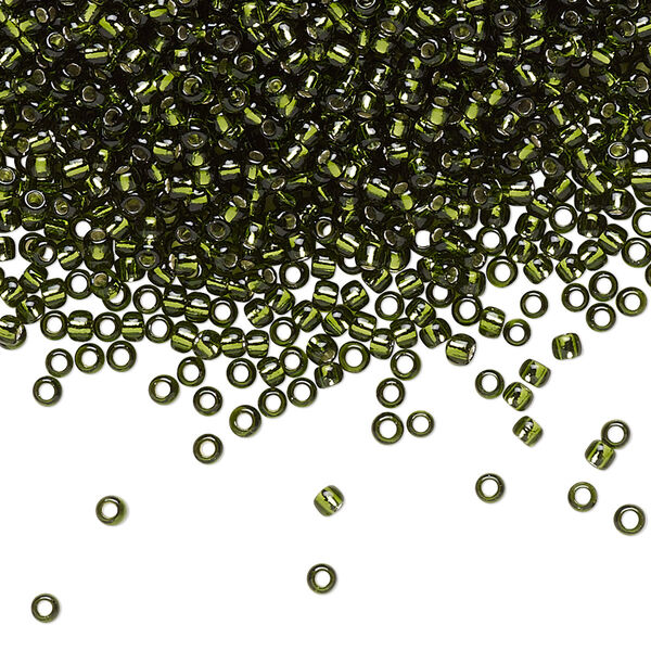 Seed bead, TOHO BEADS®, glass, pkg/250g, #11 round, transparent silver-lined olivine (TR-11-37). image number 0