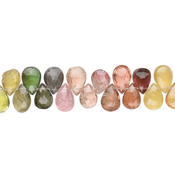 Multi-tourmaline 1pkg1, hand-cut top-drilled faceted puffed teardrop bead natural 8 inch 6x4mm-8x6mm image number 0