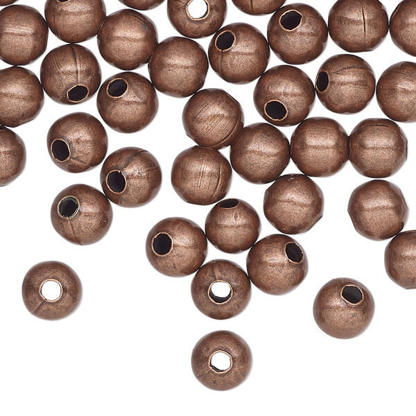 Bead, antique copper-plated steel, 6mm round. Sold per pkg of 100. image number 0