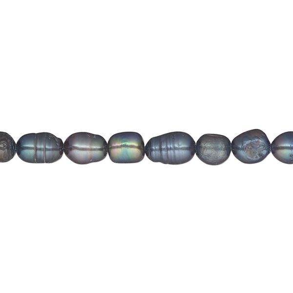 Pearl, cultured freshwater (dyed), iris green, 5mm rice, C grade, Mohs hardness 2-1/2 to 4. Sold per 15-inch strand. image number 0
