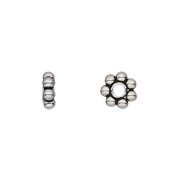 Bead, antiqued sterling silver, 9x3mm beaded rondelle with 2.5mm hole. Sold per pkg of 2. image number 0