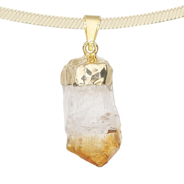 Citrine / copper / brass 1pkg1, hand-cut gold-plated point pendant 19x13mm-38x20mm image number 0